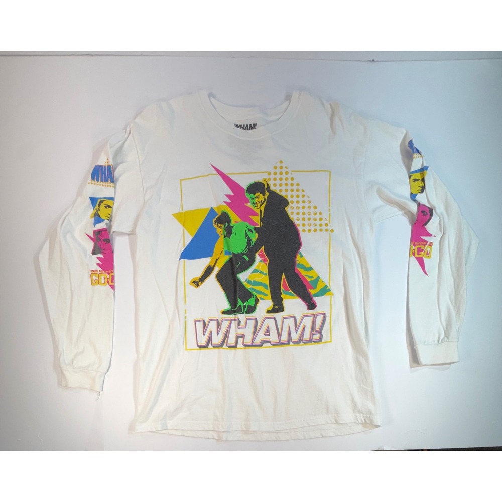 WHAM! George Michael Long Sleeve Graphic T-Shirt White 80s Pop Art Mens Large